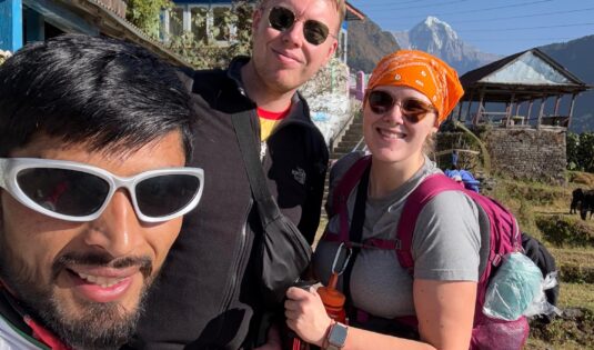 On the way to selfish Photo with clients