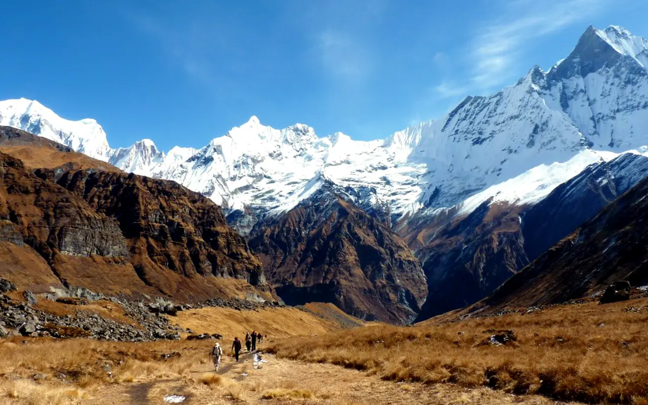 Trekkers on the way to Annapurna Base Camp